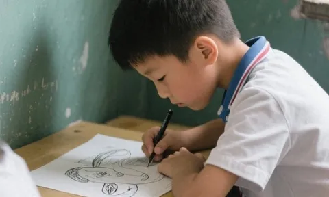 Vẽ tranh đề tài “một ngày của em”, bé học sinh khiến cô giáo bật khóc ngay sau khi nhìn thấy nội dung