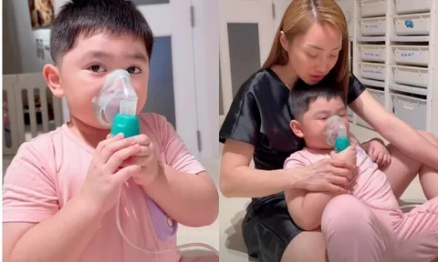 Con trai Chi Bảo bị viêm phế quản liền tự cầm bình xông mũi, sốt 3 lần/ngày vẫn ngoan không quấy