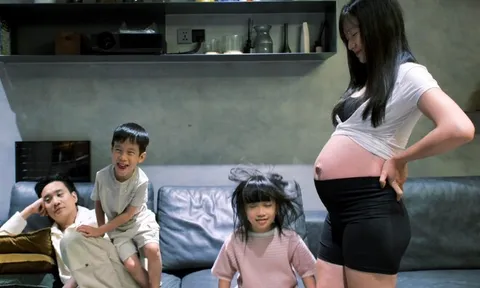 Lấy sao nam V-biz, hotgirl Hà Nội 7 năm bầu 3 bé, khoe bụng tròn xoe tại phòng tập gây sốt