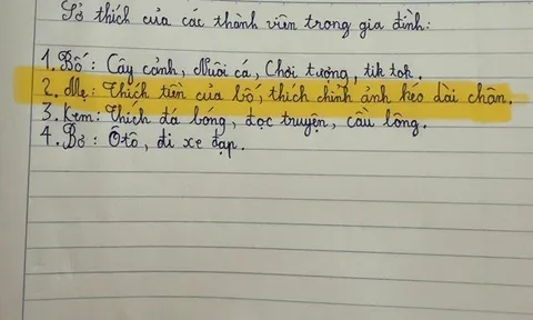 Cười ngất với dòng ghi chú bé tả mẹ: Mẹ thích tiền của bố, thích chỉnh ảnh kéo dài chân