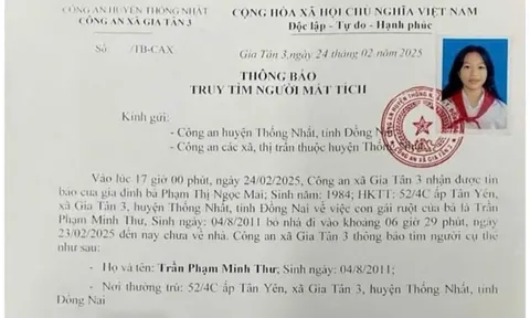 Nữ sinh 14 tuổi tại Đồng Nai mất tích bí ẩn