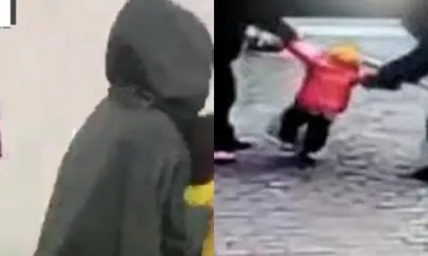 Camera ghi lại cảnh bắt cóc: Kẻ bịt mặt hung hăng giật cậu bé khỏi tay người bố giữa ban ngày
