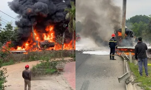 Ảnh hiện trường xót xa vụ cháy xe bồn trên đường cao tốc Nội Bài - Lào Cai khiến 2 người thương vong