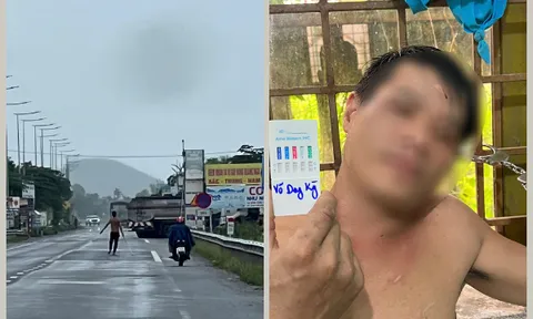 Công an khống chế thành công đối tượng mang theo thanh sắt dài khoảng 2 mét di chuyển trên đường