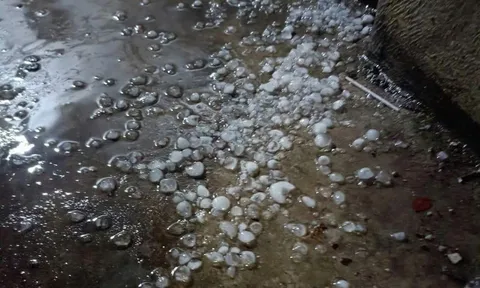 Clip: Người Hà Nội bất ngờ tỉnh giấc vì tiếng mưa đá va đập rất mạnh trên mái tôn