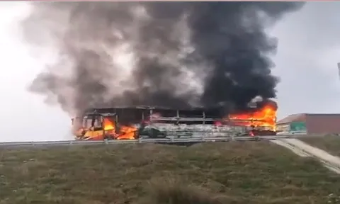 Video: Xe buýt bốc cháy dữ dội trên cao tốc khiến hành khách hoảng loạn