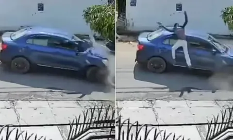 Clip: Cú tông mạnh khiến tài xế xe máy bị hất tung lên không trung, lộn nhiều vòng trước khi ngã xuống đường