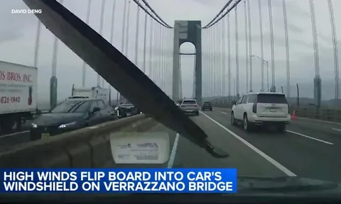 Clip: Giật mình khoảnh khắc tấm gỗ bay thẳng vào kính chắn gió, tài xế thoát chết thần kỳ