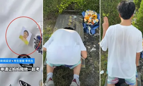 Nam sinh Trung Quốc mặc áo in ảnh người mẹ đã khuất, lời thề xúc động tại mộ khiến triệu người nghẹn ngào