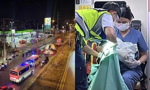 Đang trên đường đến viện, người mẹ bất ngờ sinh con ngay tại cây xăng giữa dòng xe kẹt cứng
