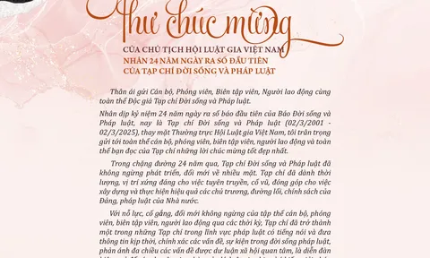 Thư chúc mừng của Chủ tịch Hội Luật gia Việt Nam
