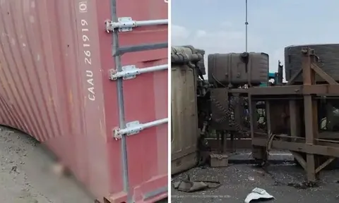 Nóng: Thùng container rơi khỏi xe, đè chết 3 thanh niên đi xe máy