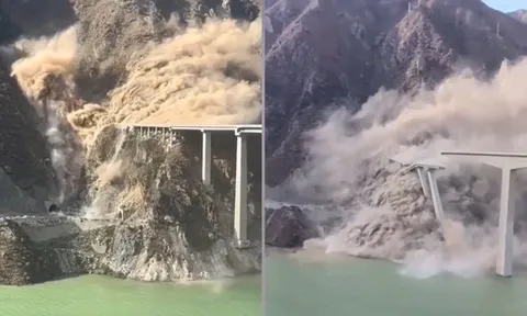 Cầu mới khánh thành ở Trung Quốc bất ngờ sập vì lở đất