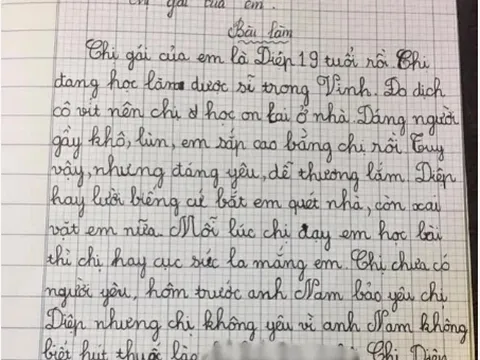 Bài văn “bóc phốt chị gái” của cậu bé tiểu học gây sốt trở lại: “Chị Diệp cục súc, có hẳn 2 anh theo đuổi”