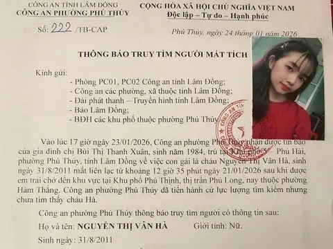 Công an thông báo truy tìm nữ sinh 15 tuổi Nguyễn Thị Vân Hà