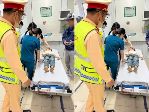 CSGT dùng xe chuyên dụng để mở đường, đưa cháu bé đến bệnh viện cấp cứu kịp thời