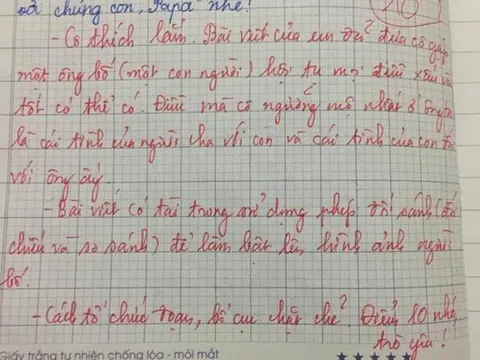 Viết văn so sánh bố mình và “bố người ta”, bé lớp 5 nhận điểm 10 tròn trĩnh, lời phê của cô giáo gây chú ý