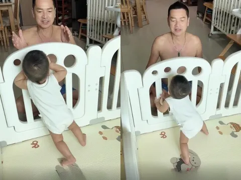 Quang Minh khoe cảnh bình yên khi tập đứng cho quý tử, từng thương con thiệt thòi khi sinh ra lúc bố đã U70