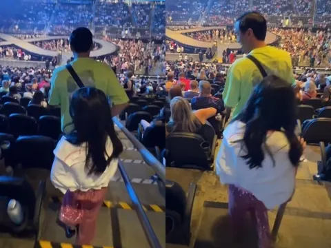 Tăng Thanh Hà cùng chồng thiếu gia tập đoàn đưa ái nữ đi xem concert ở Mỹ, con gái 8 tuổi nắm tay bố không rời