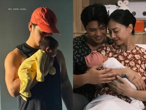 Chồng Ngô Thanh Vân khoe cảnh bế con gái đầu lòng bằng 1 tay, ái nữ sở hữu má "bánh bao" đáng yêu hết nấc