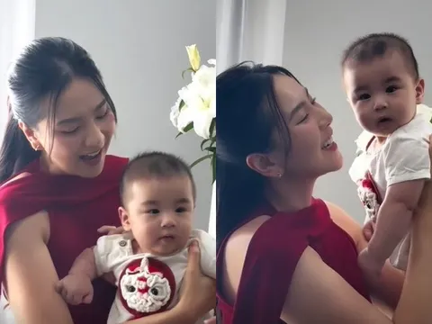 Con trai Mai Ngọc 5 tháng tuổi đã theo mẹ đi làm, bé xíu đã dạn dĩ trước ống kính, hứng thú với nghề MC thời tiết