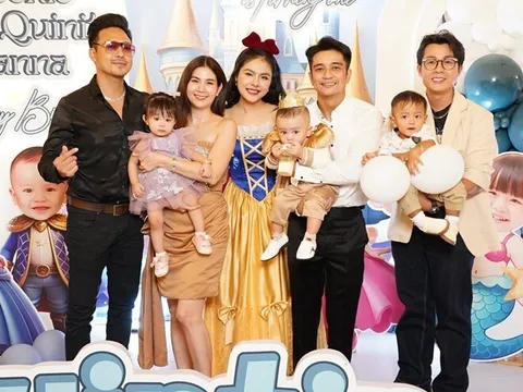 Kha Ly đưa con gái đi dự sinh nhật "tiểu hoàng tử" nhà Vân Trang, Thanh Duy bị nhắc vì không bế con giúp vợ