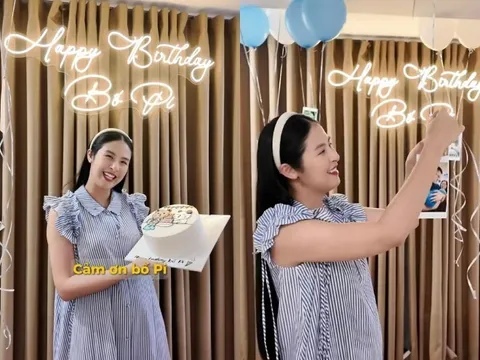 Hoa hậu Ngọc Hân bế con tổ chức sinh nhật cho chồng, quý tử 1 tháng tuổi hưởng gen mũi cao của bố