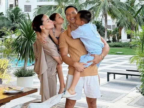 Hồ Ngọc Hà mừng sinh nhật Kim Lý, Subeo âm thầm xuất hiện phía sau, món đồ cậu cầm trên tay khiến bố dượng xúc động