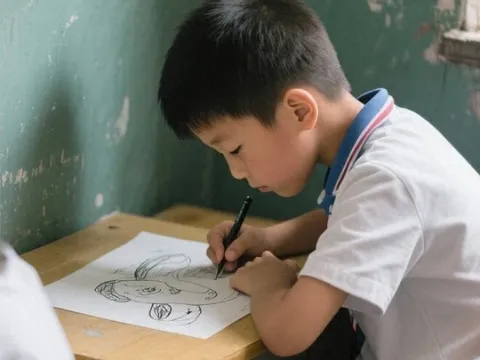 Vẽ tranh đề tài “một ngày của em”, bé học sinh khiến cô giáo bật khóc ngay sau khi nhìn thấy nội dung