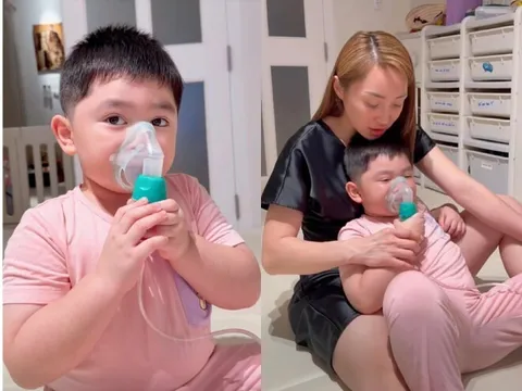Con trai Chi Bảo bị viêm phế quản liền tự cầm bình xông mũi, sốt 3 lần/ngày vẫn ngoan không quấy