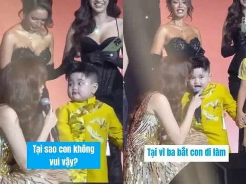 Con trai Lê Dương Bảo Lâm khiến MC nữ xinh đẹp "đứng hình" khi chân thật nói "Ba bắt con đi làm" trên sân khấu