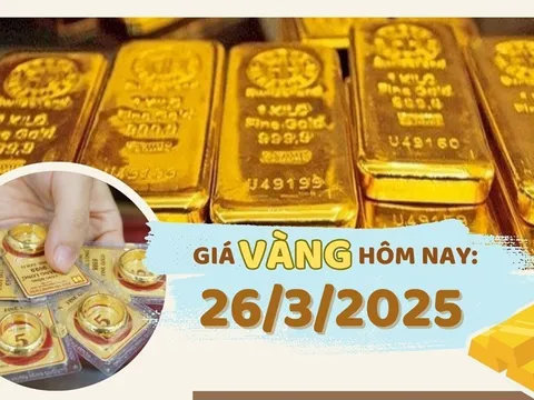 Giá vàng ngày 26/3/2025 mới nhất: Lại bật tăng cả triệu đồng