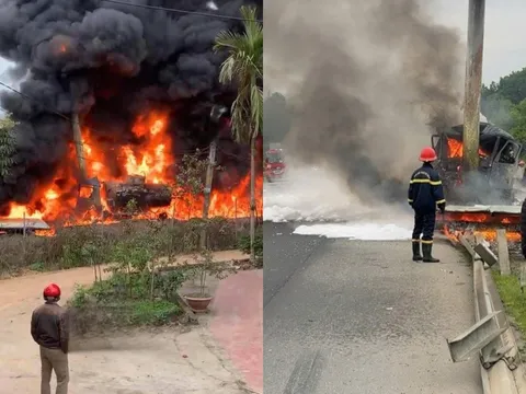 Ảnh hiện trường xót xa vụ cháy xe bồn trên đường cao tốc Nội Bài - Lào Cai khiến 2 người thương vong