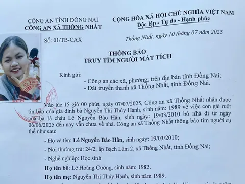 Đồng Nai: Thiếu nữ 15 tuổi mất tích bí ẩn