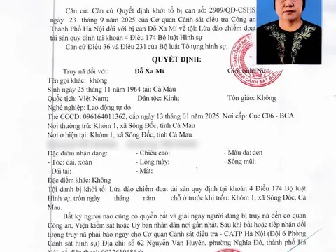 Công an TP Hà Nội truy nã Đỗ Xa Mí
