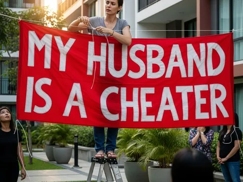 Bị bạn thân cướp chồng, vợ treo băng rôn đỏ rực tố cáo giữa phố, dân mạng dậy sóng