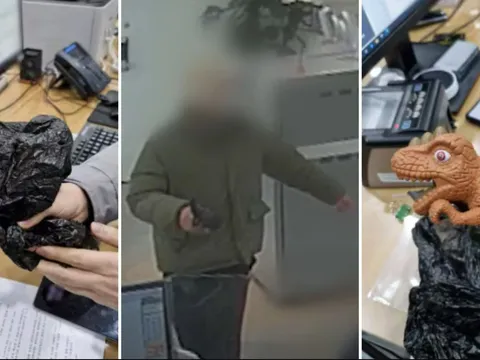 Kỳ lạ: Người đàn ông cướp ngân hàng bằng... súng nước hình khủng long