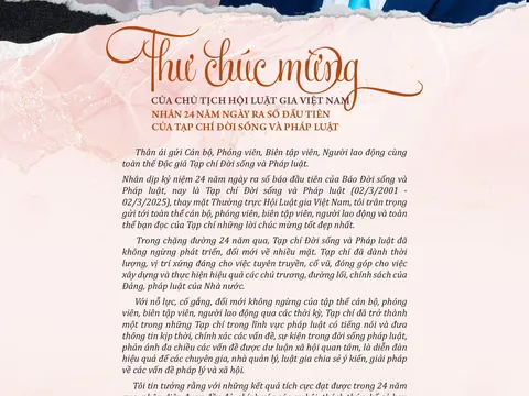 Thư chúc mừng của Chủ tịch Hội Luật gia Việt Nam