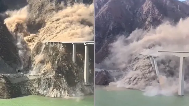 Cầu mới khánh thành ở Trung Quốc bất ngờ sập vì lở đất