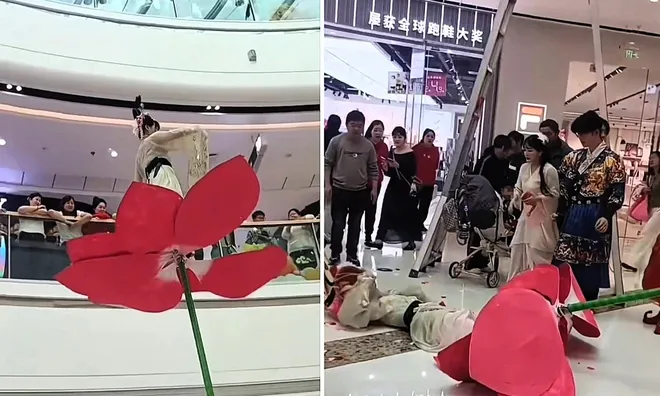 Clip: Đang biểu diễn giữa trung tâm thương mại đông người, nữ nghệ sĩ bất ngờ gặp sự cố khiến nhiều khán giả hoảng loạn