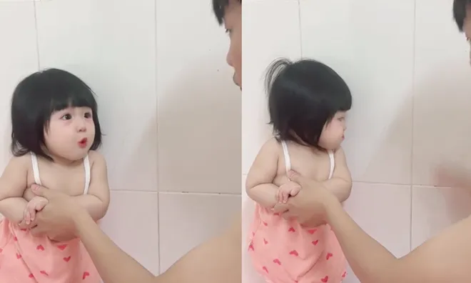 Bị bố mắng, bé gái 3 tuổi biểu cảm đáng yêu đến mức mạng xã hội ồ ạt xin vía