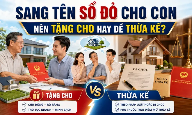 Sang tên Sổ đỏ cho con: Nên tặng cho ngay hay để thừa kế?