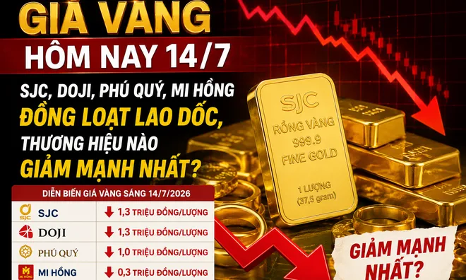 Giá vàng hôm nay 14/7: SJC, DOJI, Phú Quý, Mi Hồng đồng loạt lao dốc, thương hiệu nào giảm mạnh nhất?