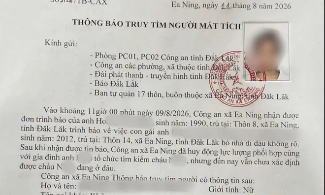 Bé gái 14 tuổi ở Đắk Lắk để lại thư tay rồi mất tích, 16 ngày sau được phát hiện tại nhà dân ở Đồng Tháp