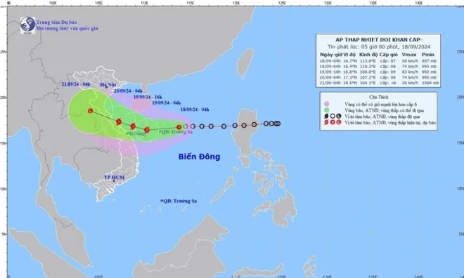 Áp thấp nhiệt đới cách Hoàng Sa 250km, sắp mạnh thành bão số 4, giật cấp 10