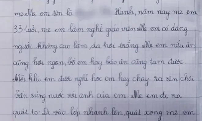Viết văn kể về người mẹ giáo viên hay “làm nũng” với bố, bé học sinh khiến mẹ đỏ mặt