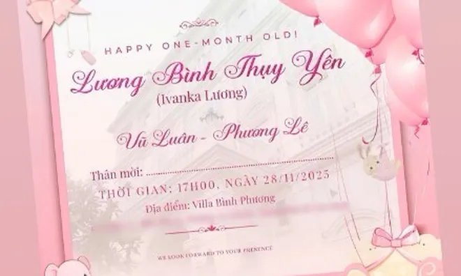 NSƯT Vũ Luân đặt tên con gái chung với Hoa hậu Phương Lê gồm 4 chữ nghe cực hay, làm tiệc đầy tháng ở villa sang chảnh