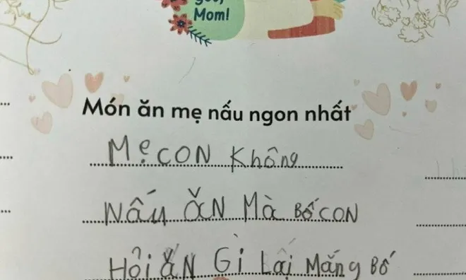 Cười ngất với tấm thiệp bé tả mẹ: Mẹ con chỉ thích nhiều tiền, không nấu ăn nhưng bố hỏi ăn gì thì mắng bố