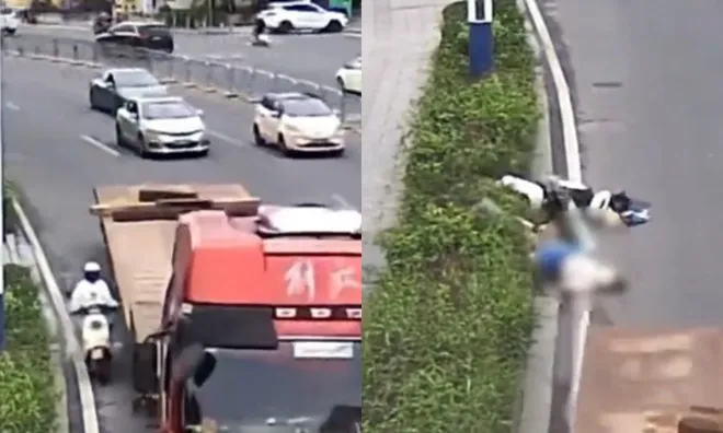 Clip: Đi vào điểm mù của xe đầu kéo, cô gái bị cán qua người thương tâm