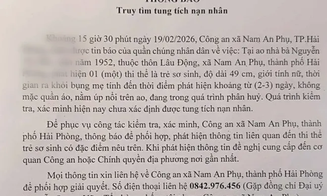 Xót xa ngày Tết phát hiện thi thể trẻ sơ sinh tại ao nhà dân